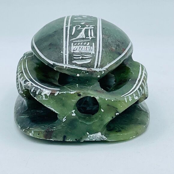 Vintage Olive Green Hand Carved Ancient Egyptian Soapstone Scarab Beetle Unique - Picture 4 of 12